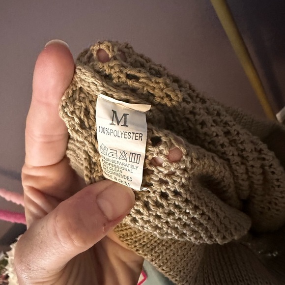 Knit Swimsuit Cover Up Fringe Tassel Skirt Taupe Brown M XS - Picture 2 of 4